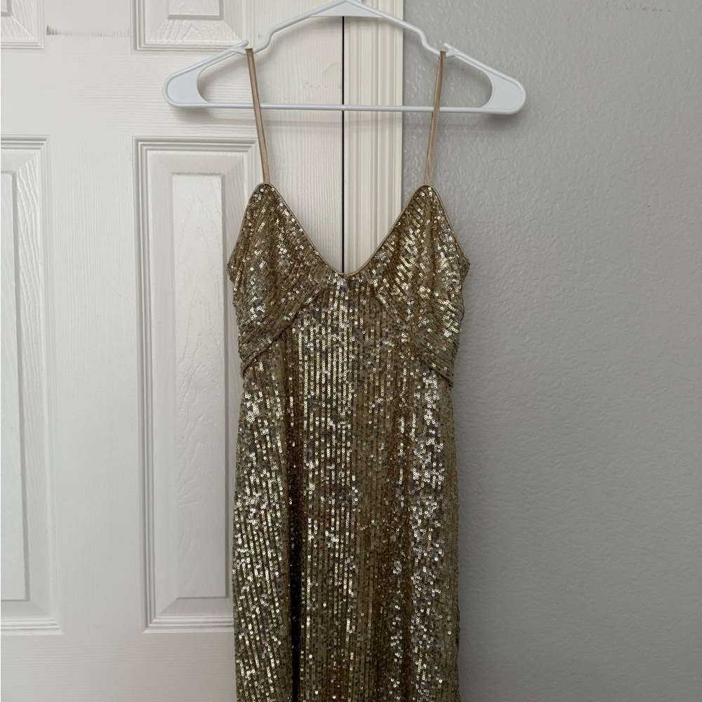 Gold Sequin Spaghetti Strap Dress